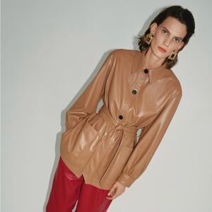 Zara Faux Leather Overshirt SZ M)